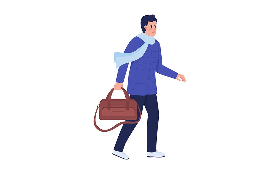 Male refugee leaving home by war and persecution semi flat color vector character