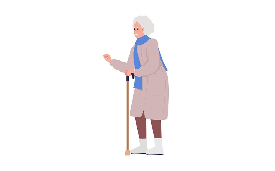 Old woman smiling with gratefulness semi flat color vector character