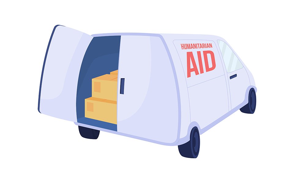 Truck with humanitarian aid semi flat color vector object