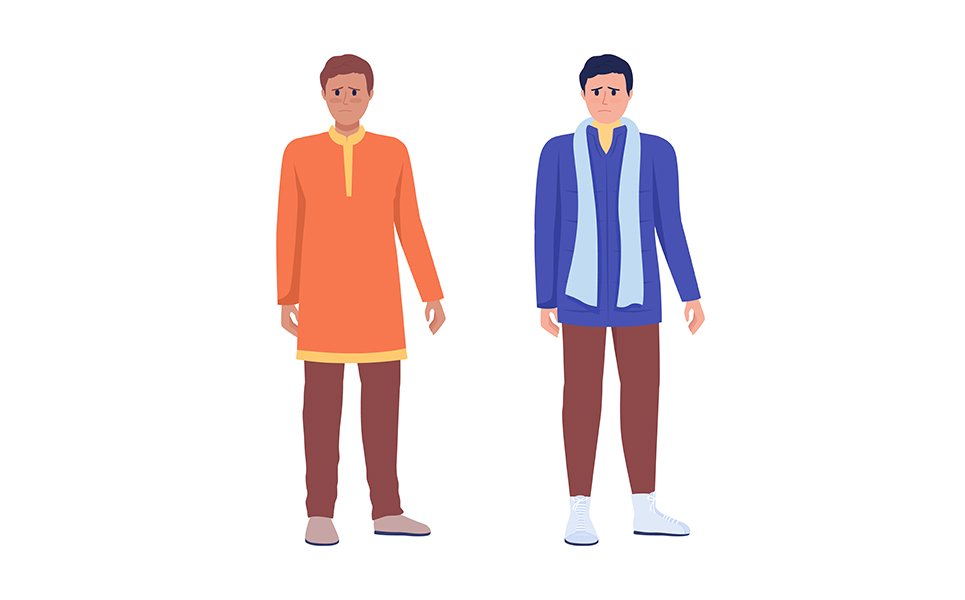 Male asylum seekers semi flat color vector characters