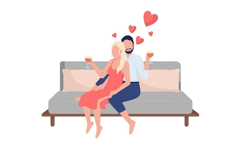 Couple celebrating anniversary semi flat color vector characters