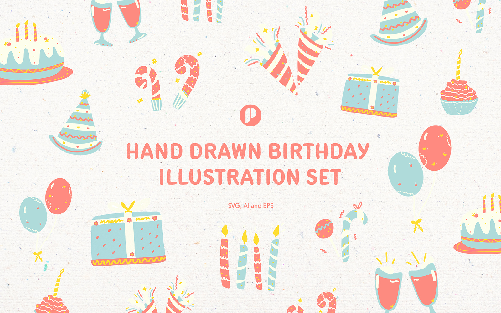 Softy Hand Drawn Birthday Illustration Set