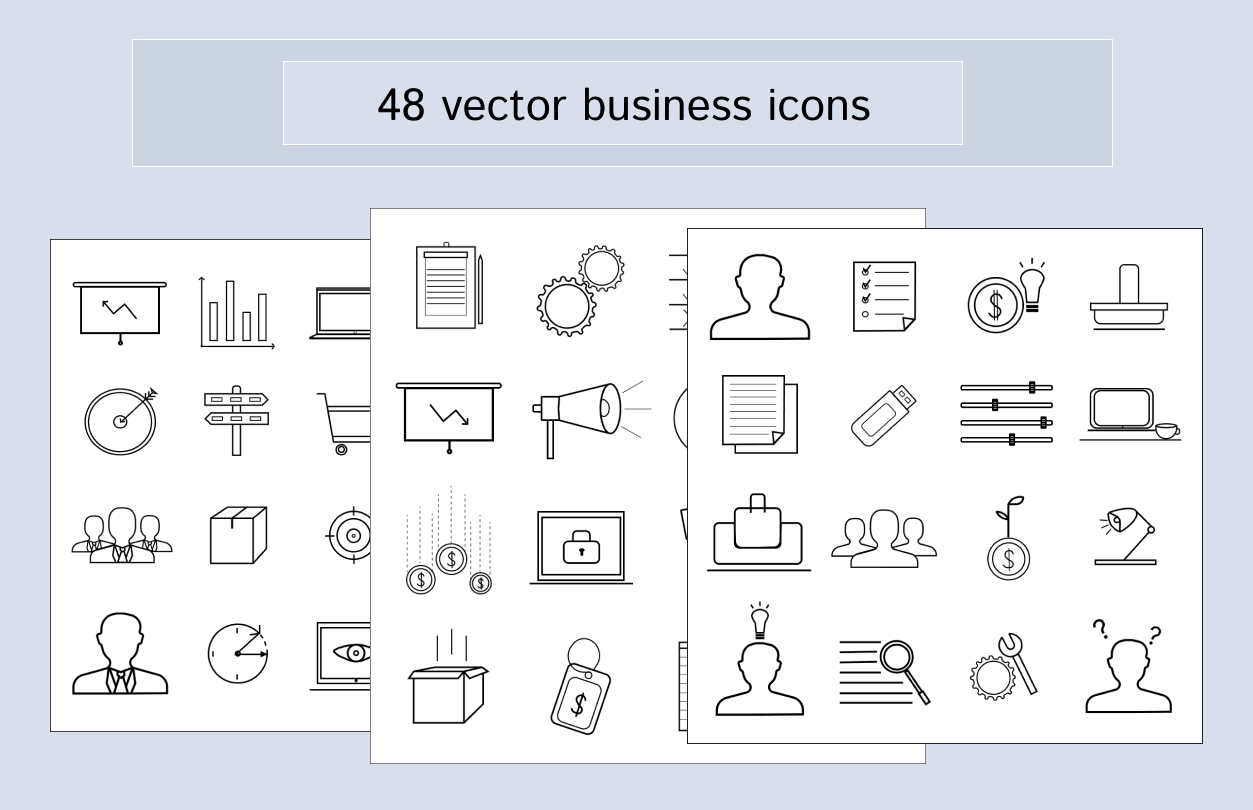 48 Vector Linear Qualitative Business Icons