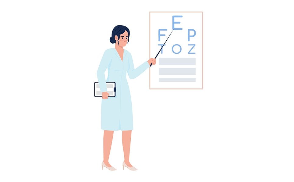 Doctor examining vision semi flat color vector character