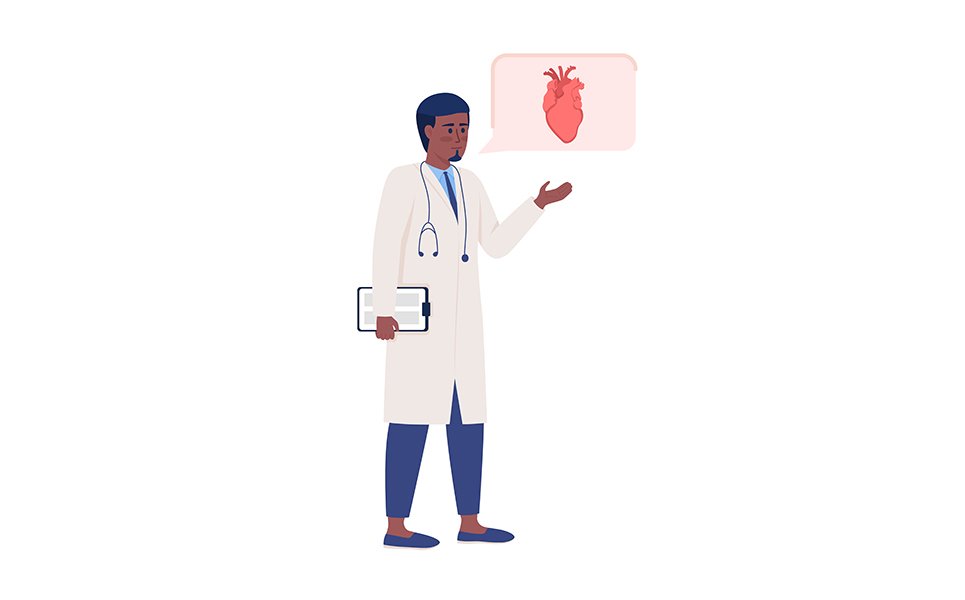 Doctor giving recommendation for heart health flat color vector character