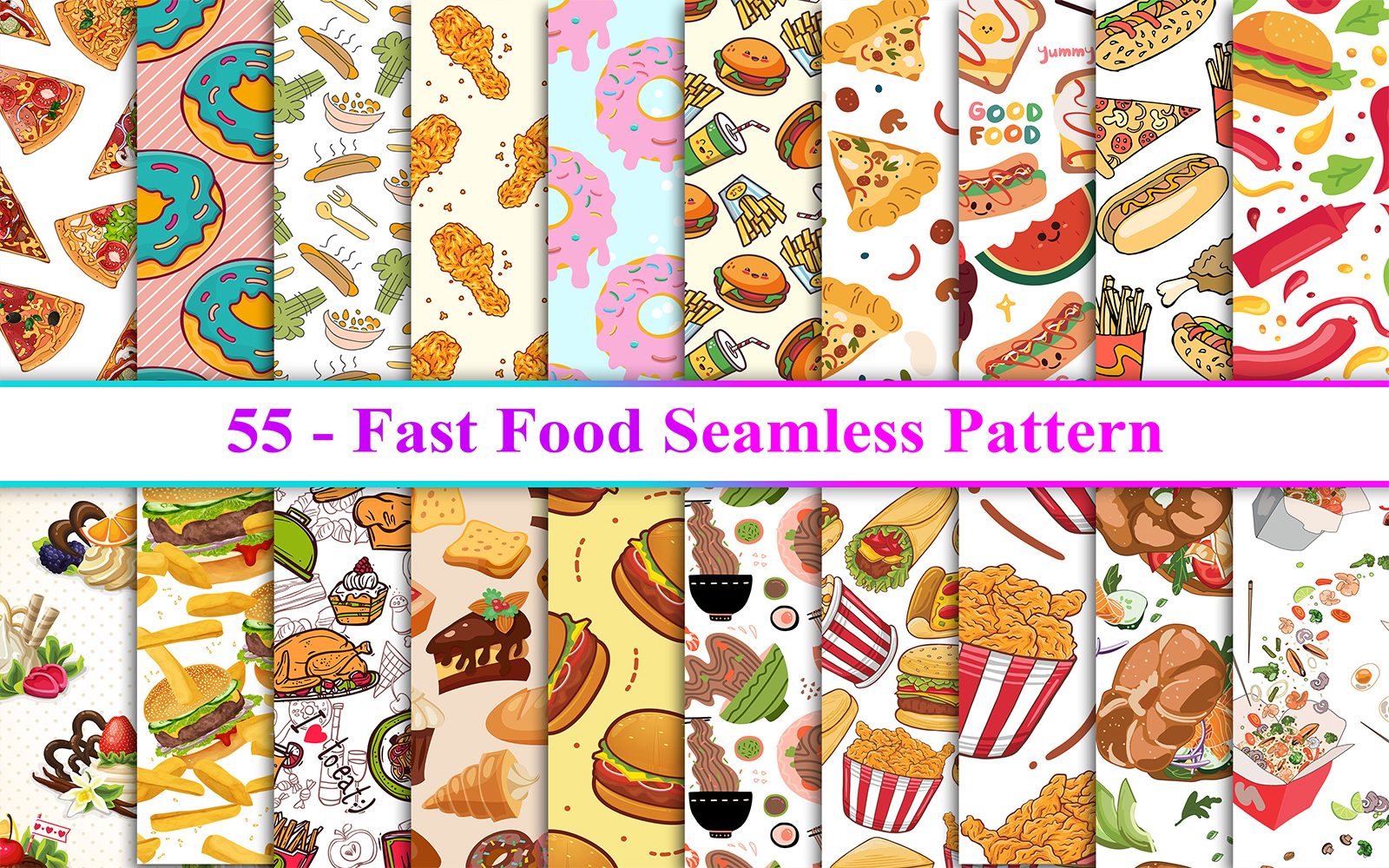 Fast Food Seamless Pattern, Fast Food Background