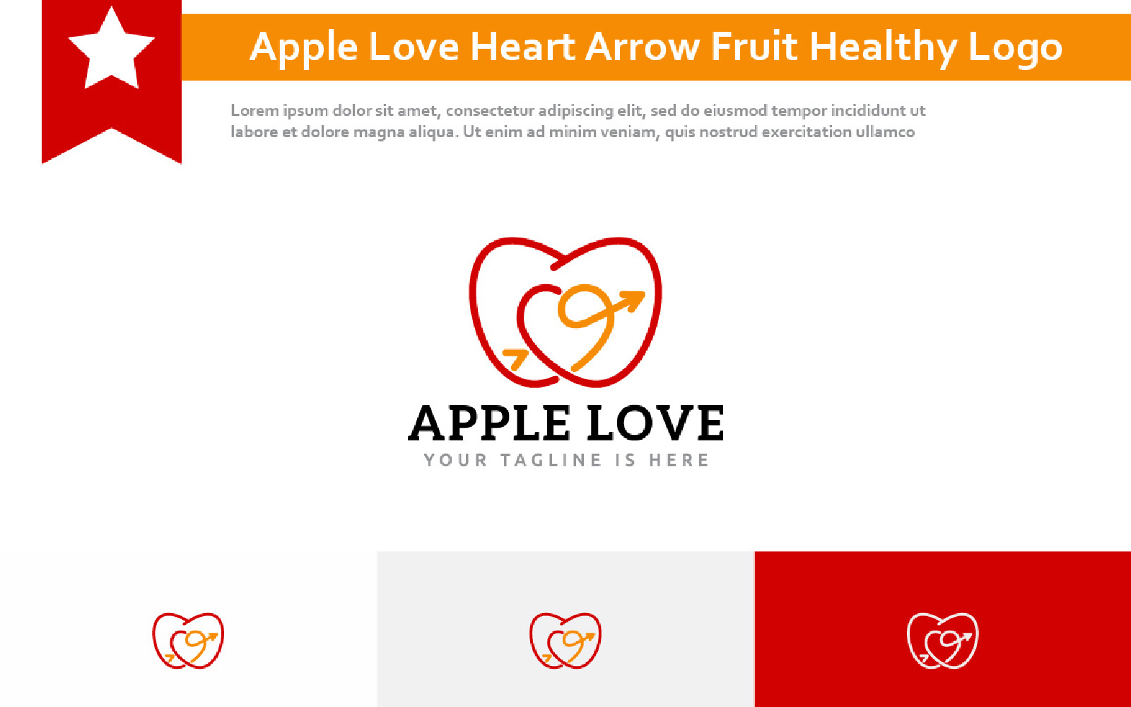 Apple Love Heart Arrow Fruit Healthy Food Line Logo