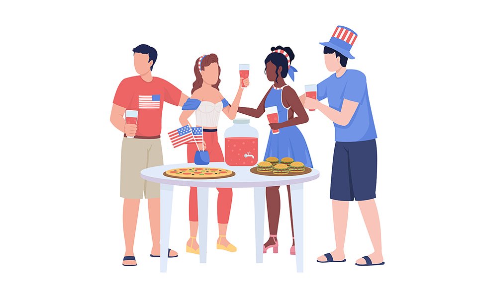 Friends celebrating Independence day semi flat color vector characters