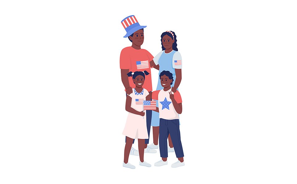 Family at Independence day holiday semi flat color vector characters