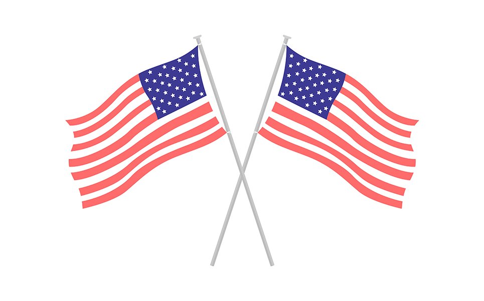 Pair of national American flags semi flat color vector object