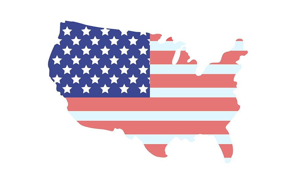 National American flag on country map semi flat color vector object