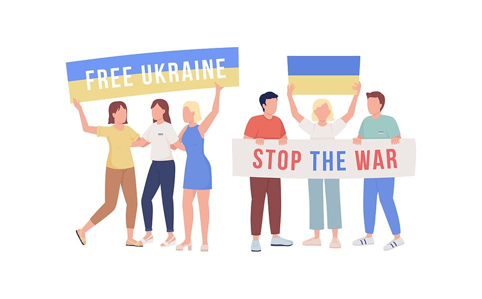 Activists against war in Ukraine semi flat color vector characters