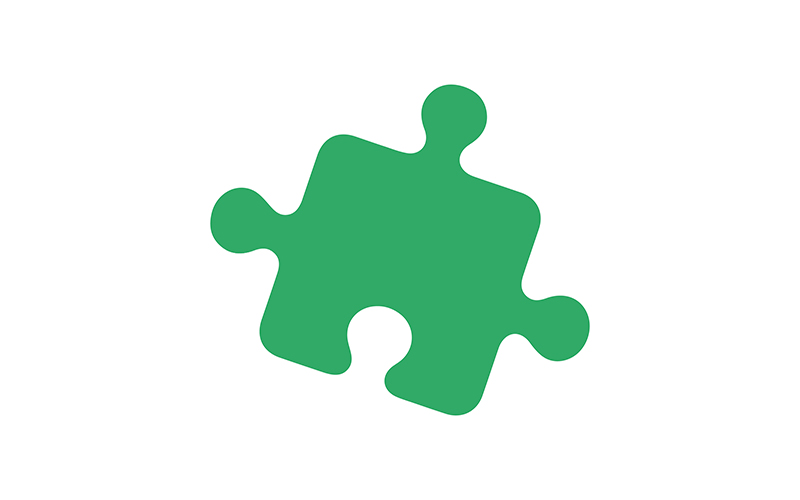Green puzzle piece semi flat color vector element