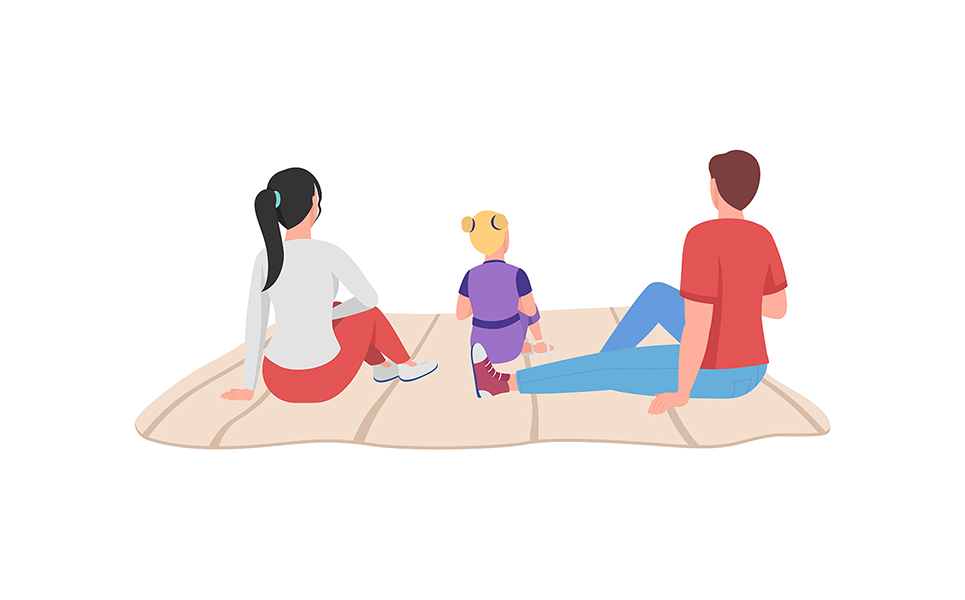 Family on picnic semi flat color vector characters