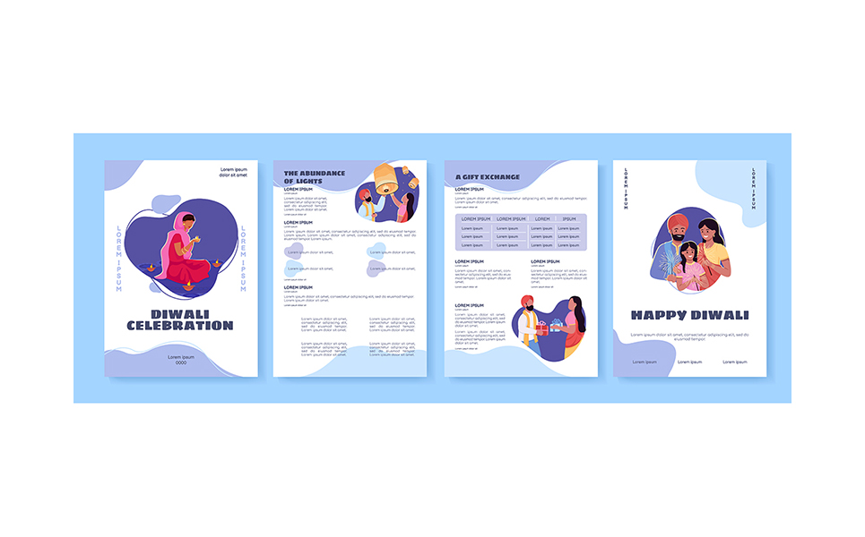 Diwali celebration flat vector brochure template