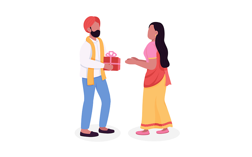 Couple celebrating Diwali semi flat color vector characters