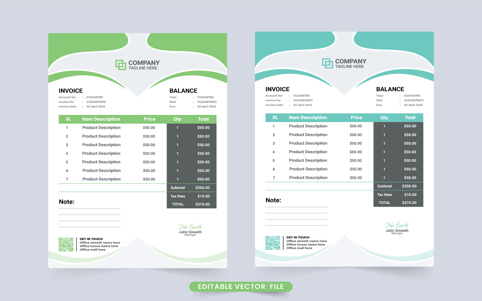 Company payment receipt and invoice