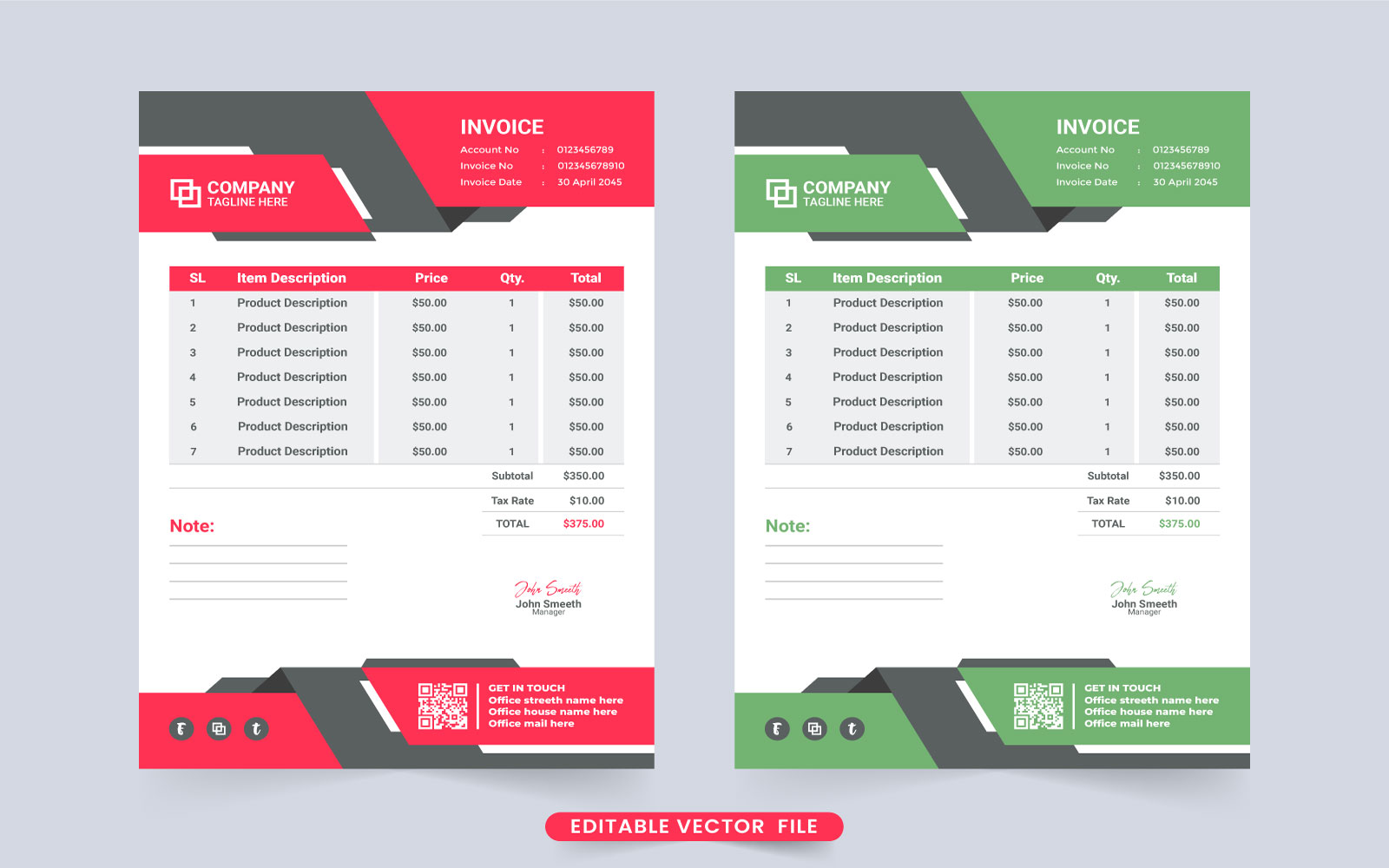 Minimal invoice template vector design