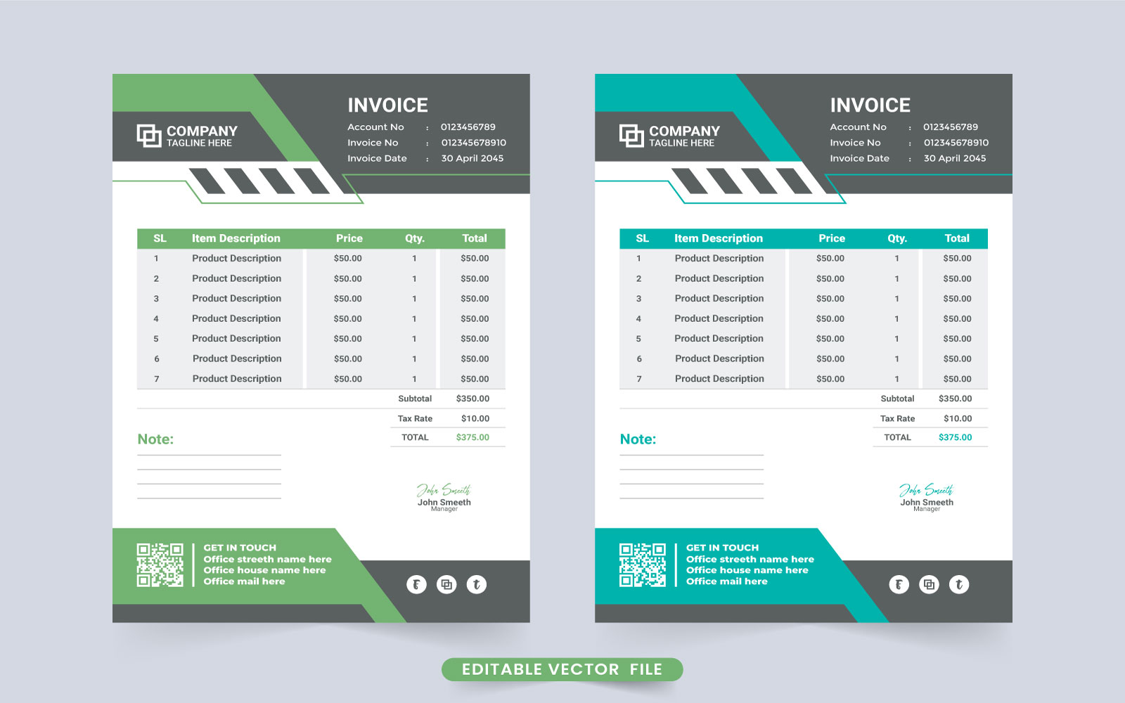 Payment agreement invoice bill template