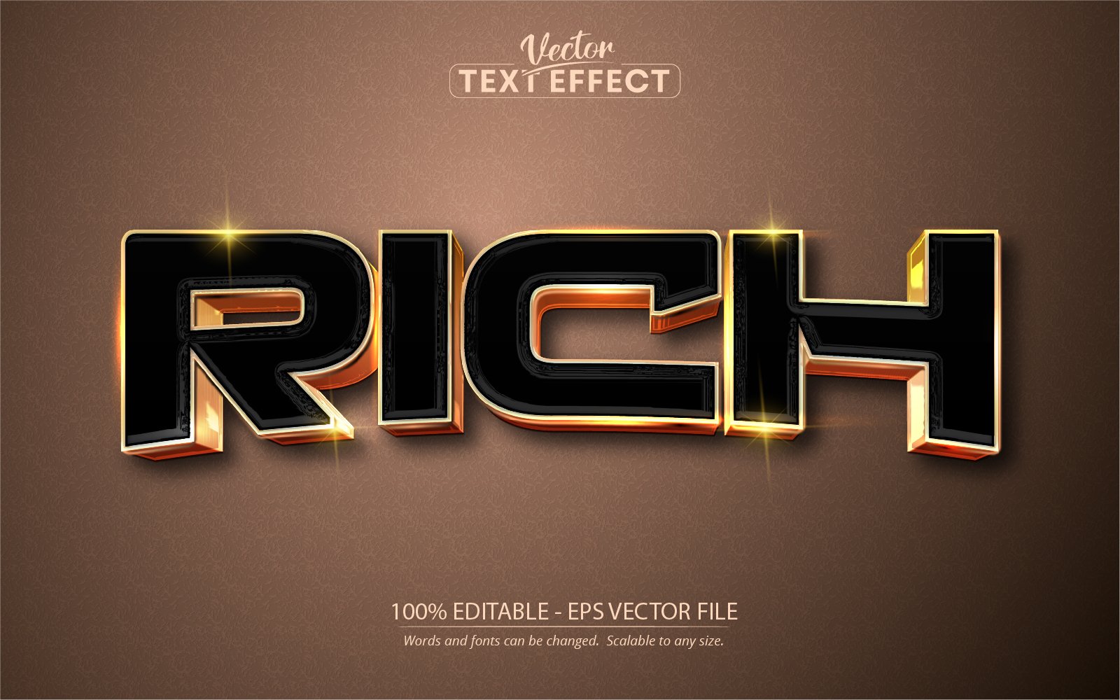 Rich - Editable Text Effect, Black And Golden Text Style, Graphics Illustration