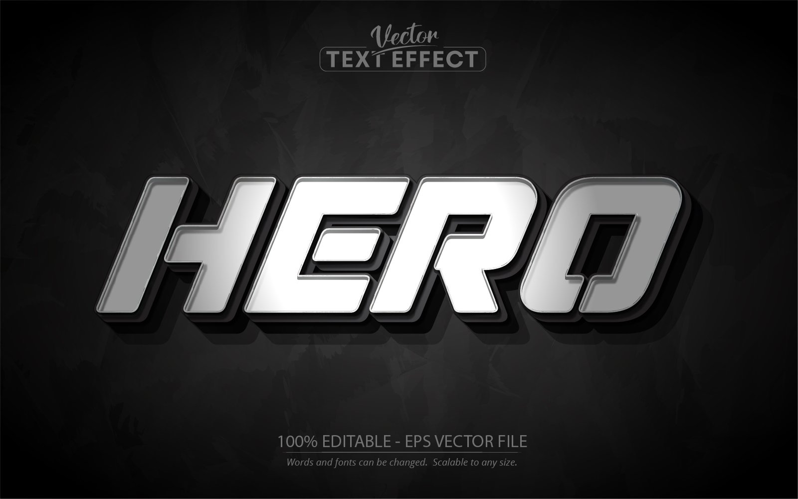 Hero - Editable Text Effect, Metallic Silver Text Style, Graphics Illustration