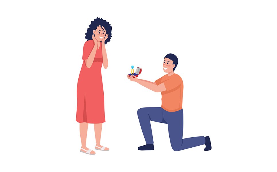 Man proposing to his beloved woman semi flat color vector characters