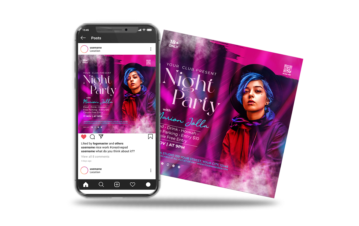 social media post violet night party event