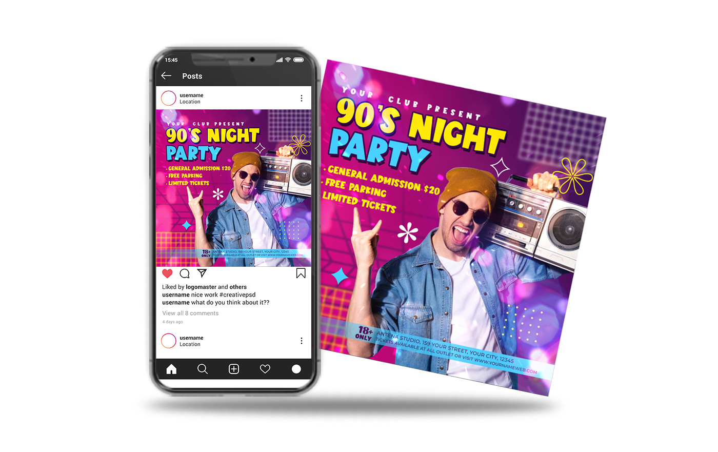 social media post 90s night club