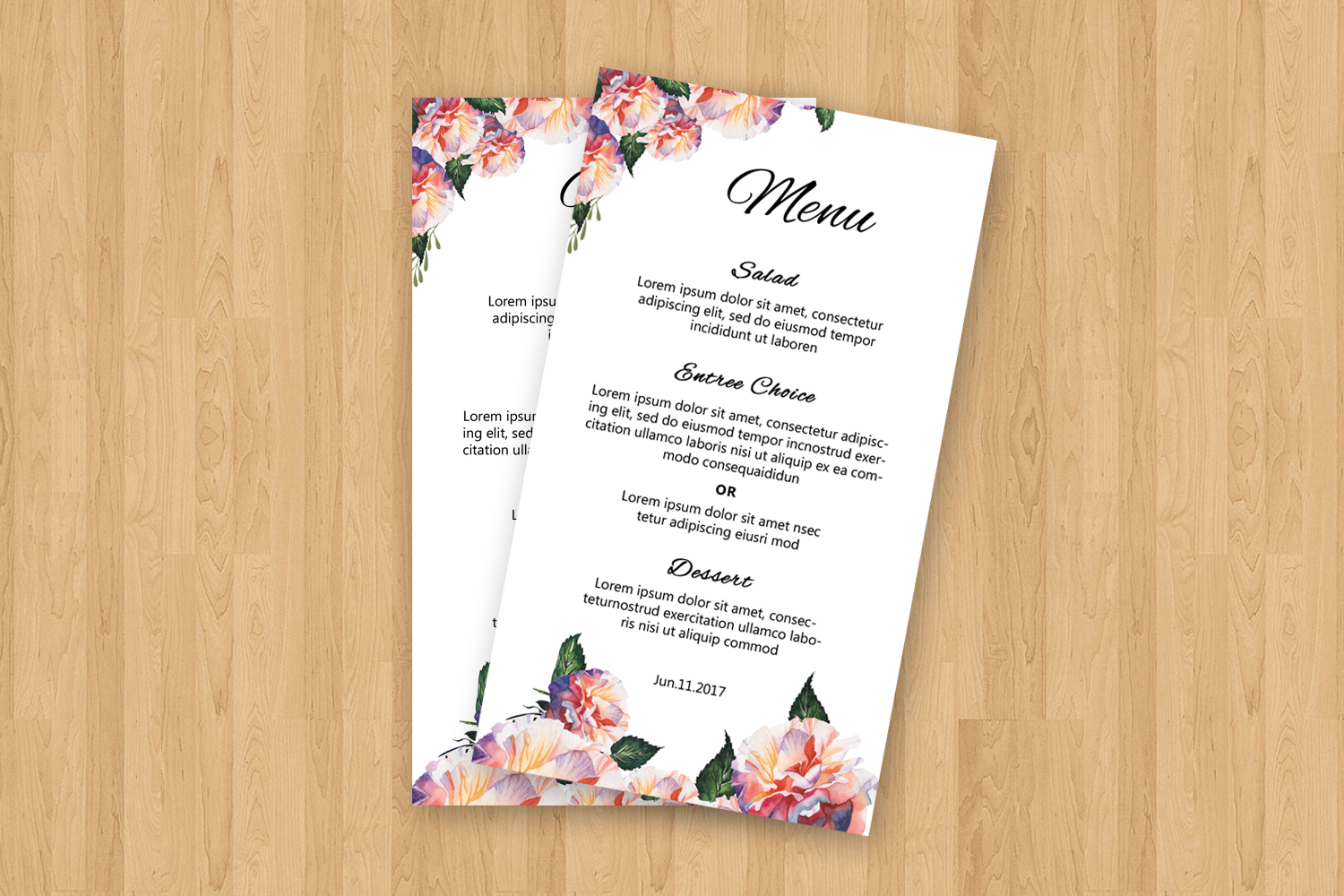 Wedding Menu Card Template, Ms Word and Photoshop