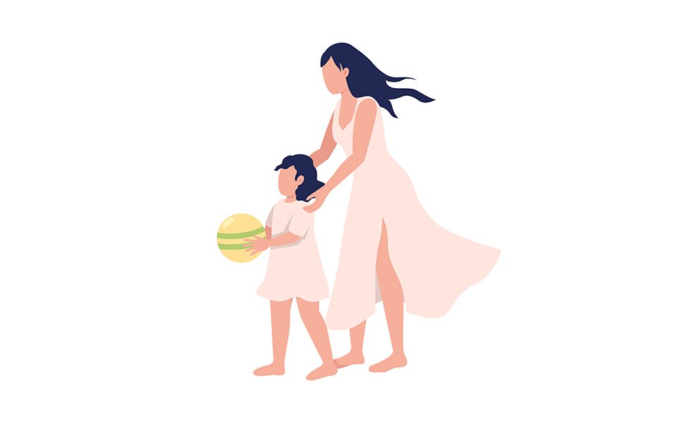 Mother holding little daughter semi flat color vector characters