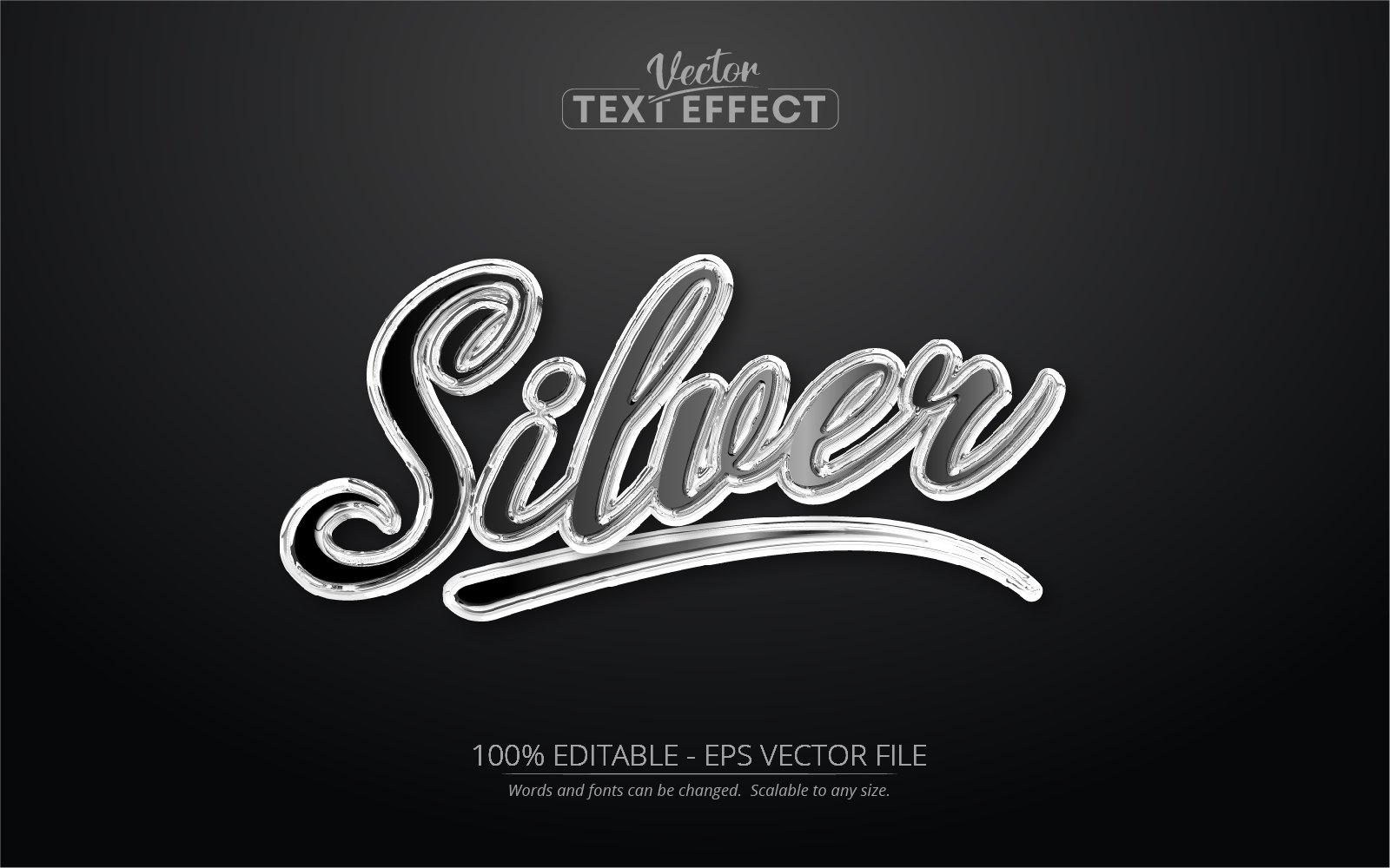 Silver - Editable Text Effect, Calligraphy Metallic Shiny Text Style, Graphics Illustration