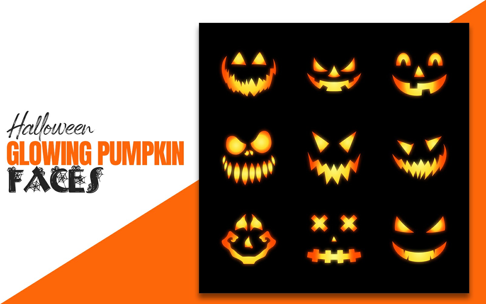 Halloween Scary Pumpkin Glowing Faces Set Illustration