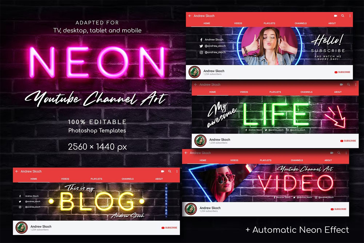 Neon Tittles YouTube Templates