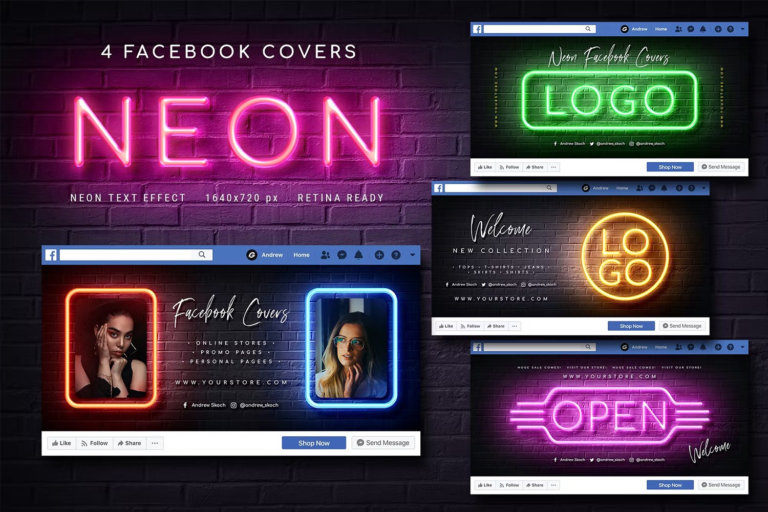 Neon Facebook Covers Templates