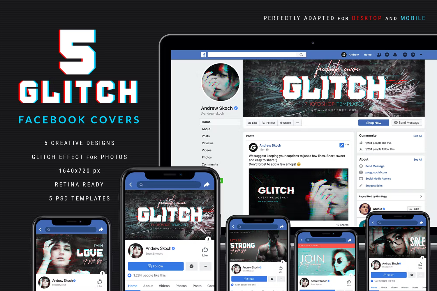 Glitch Facebook Covers Templates