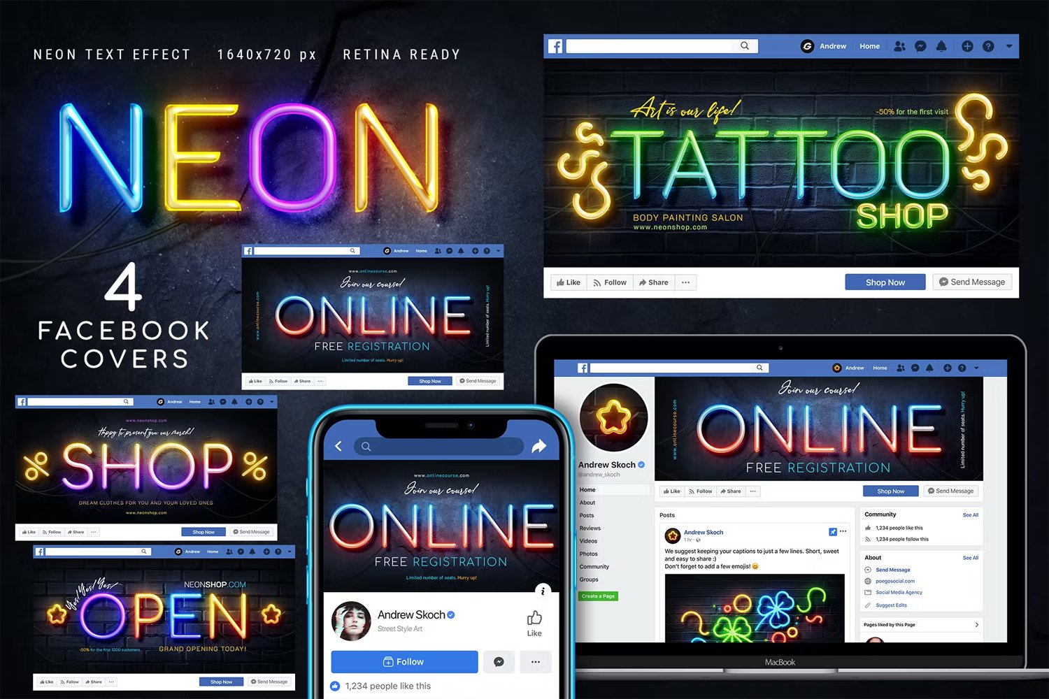 Neon Facebook Covers - 4 PSD