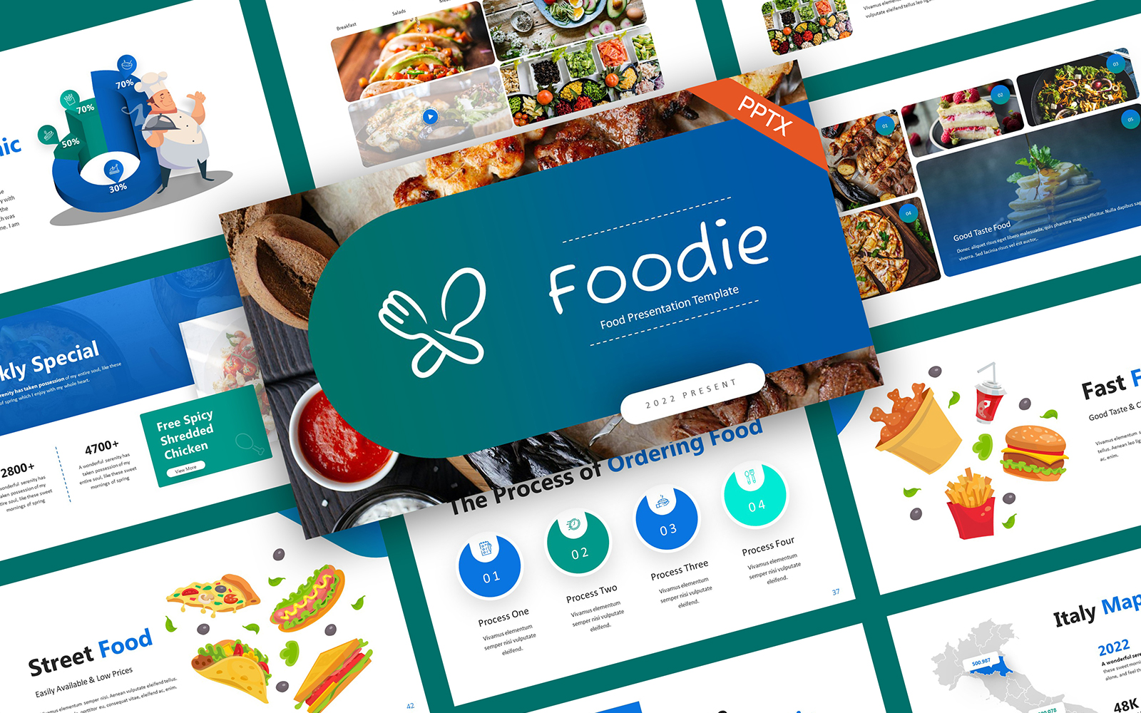 Foodie Blue Creative Food PowerPoint Template