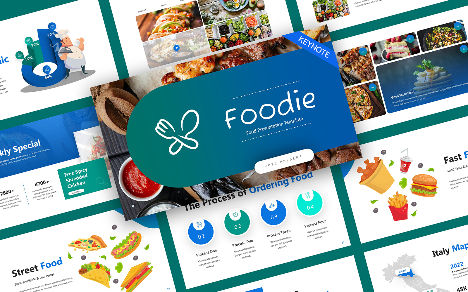 Foodie Blue Creative Food Keynote Template