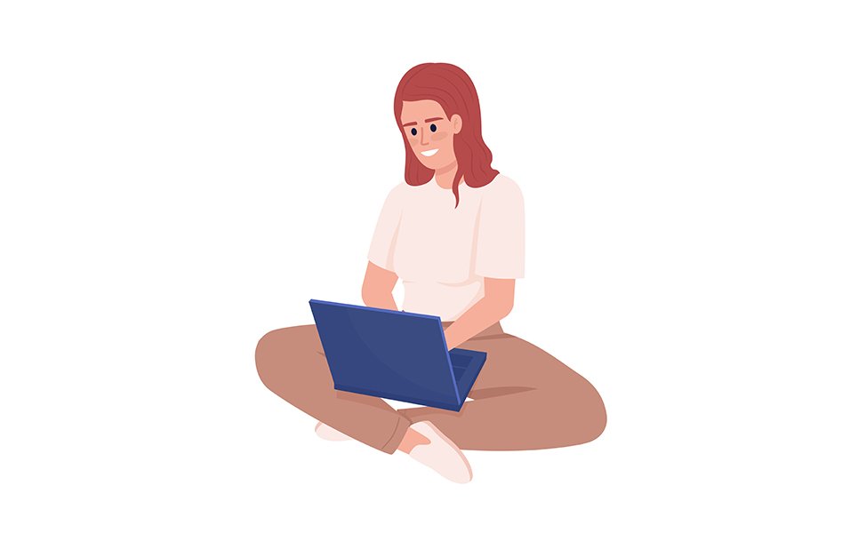 Woman enjoying freelancing semi flat color vector character