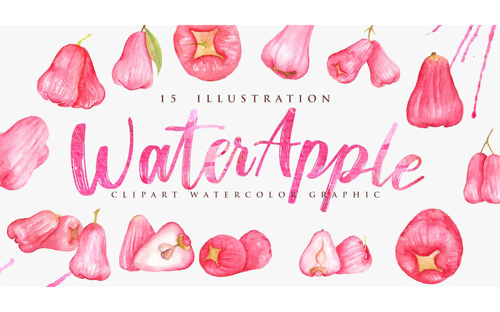 15 Watercolor Red Water Apple Illustration