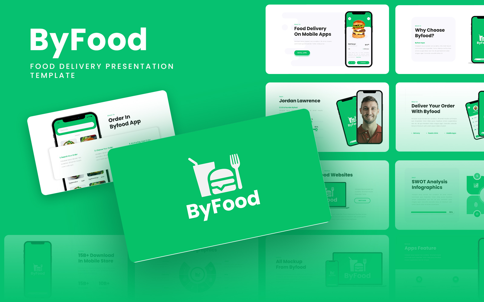 Byfood - Food Delivery Mobile App & SAAS Google Slides Template