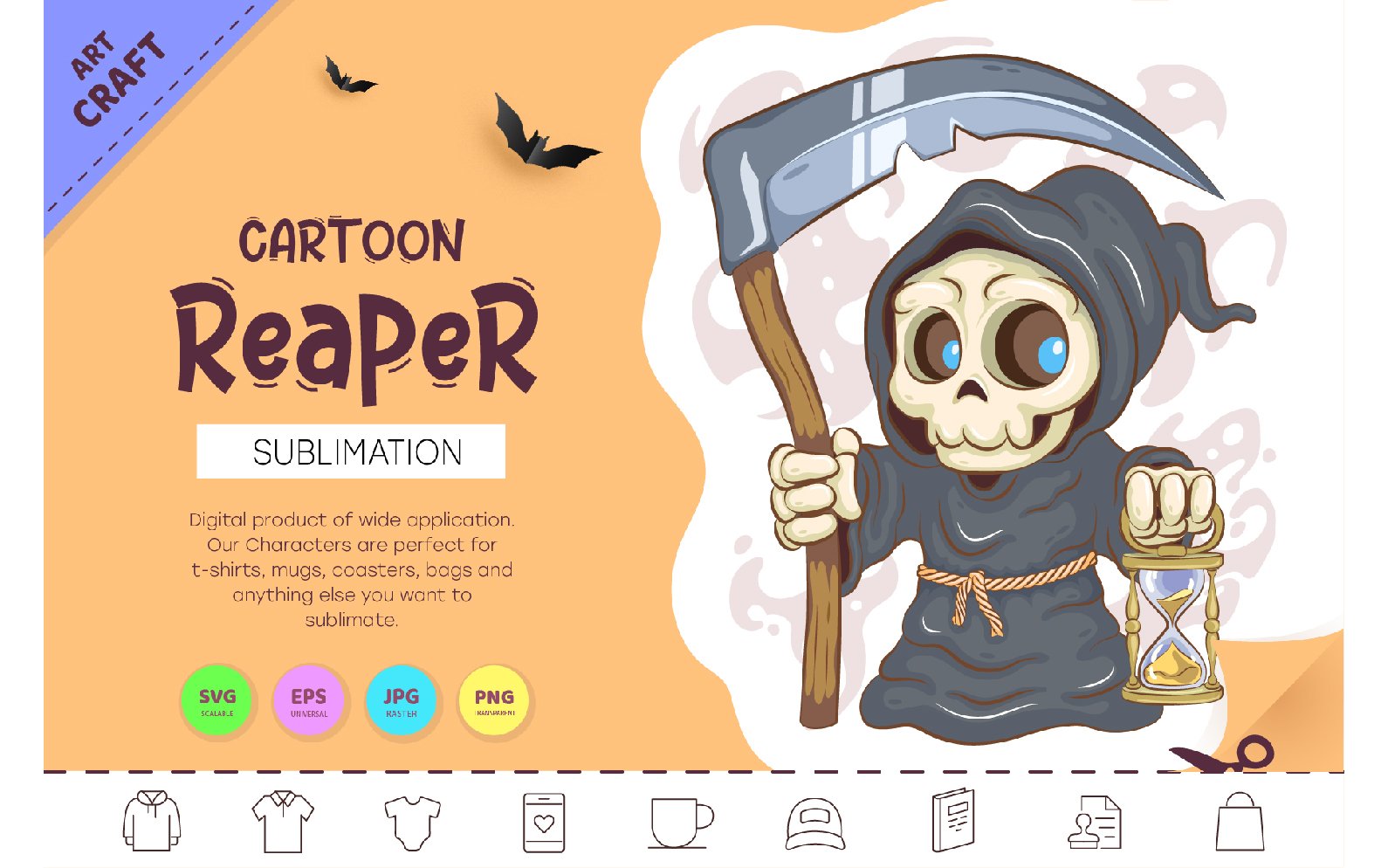 Cute Cartoon Reaper. Crafting, Sublimation.