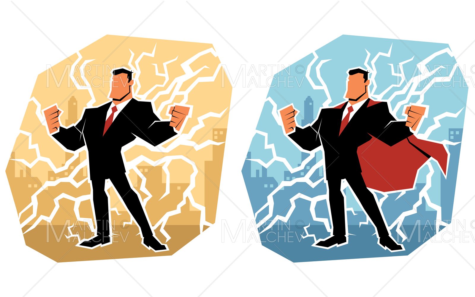 Businessman Power in City Vector Illustration