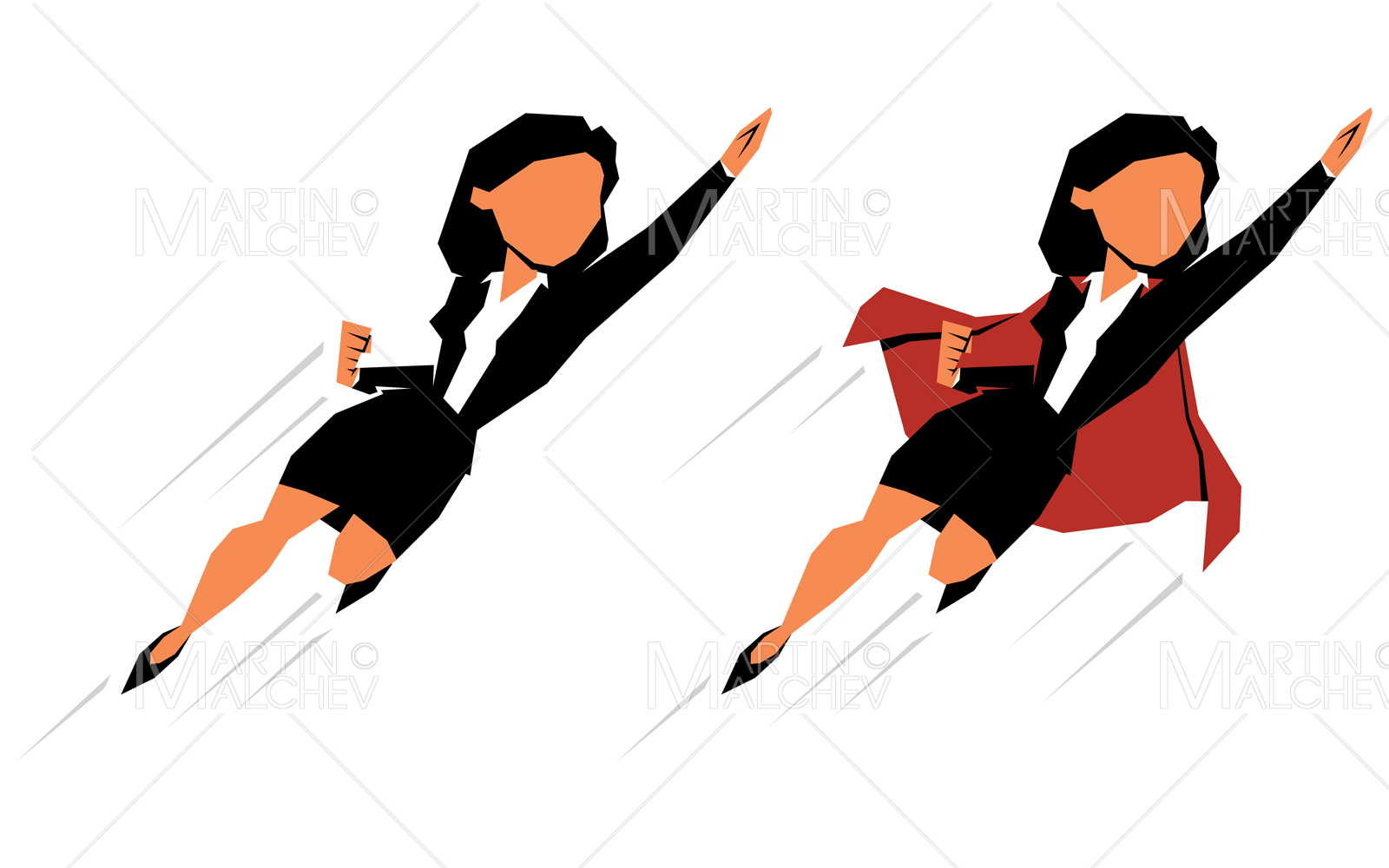 Business Woman Flying Up on White Vector Illustration