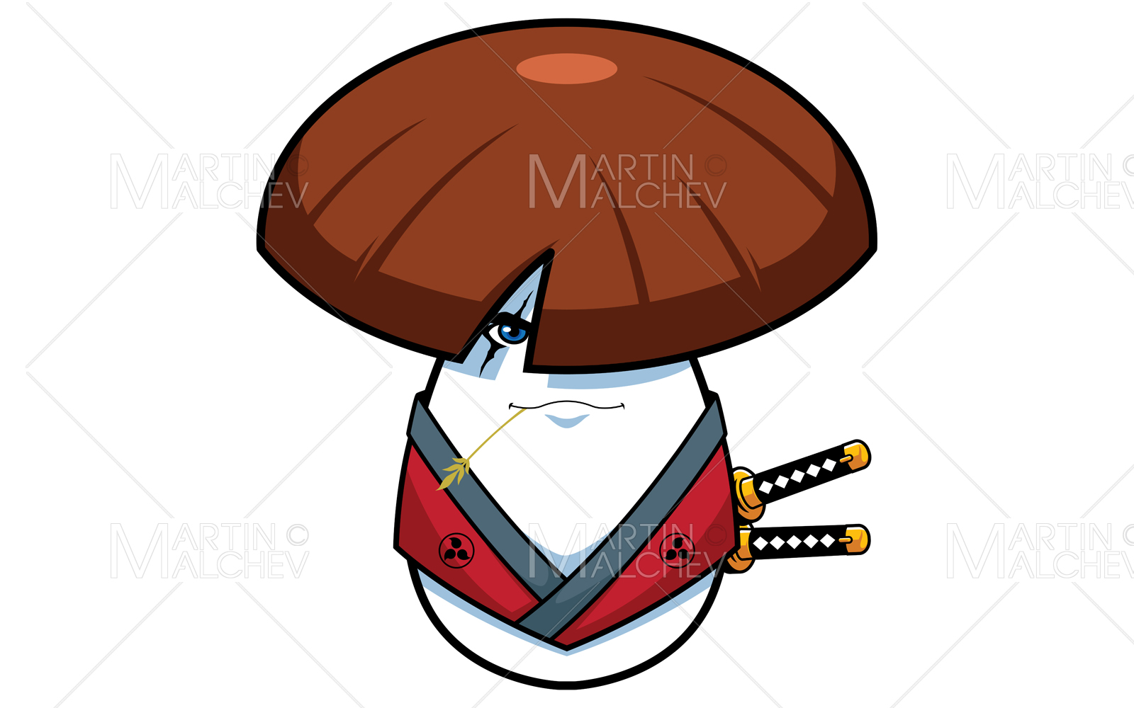 Mushroom Samurai Mascot Vector Illustration