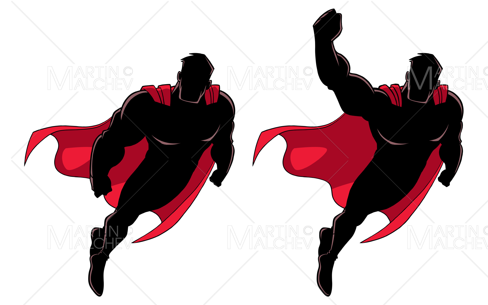 Superhero Flying Upward Silhouettes Vector Illustration