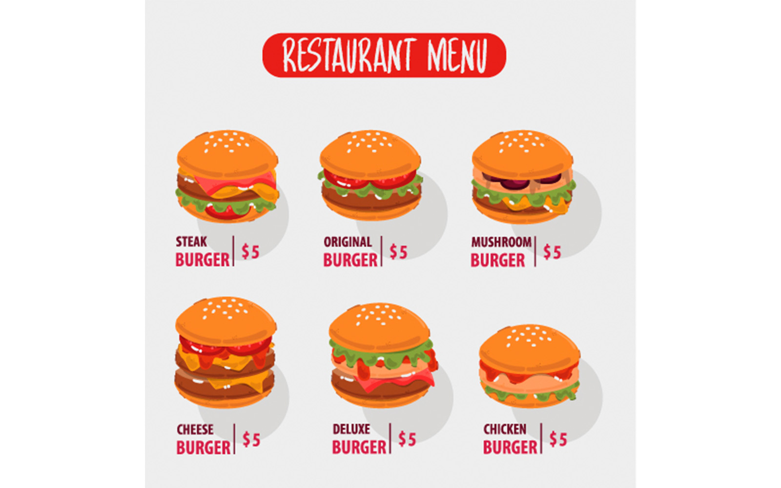 Fast Food Burger Menu Illustration