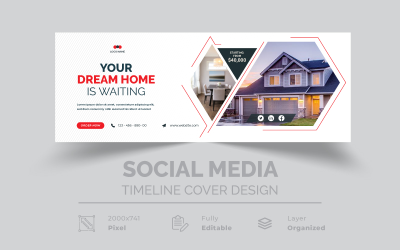 Your Dream Home Is Waiting Real Estate  White Background Social Media Cover