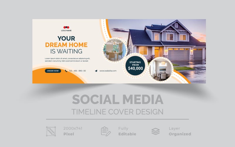 Your Dream Home Waiting Yellow Style Real Estate Social Media Cover