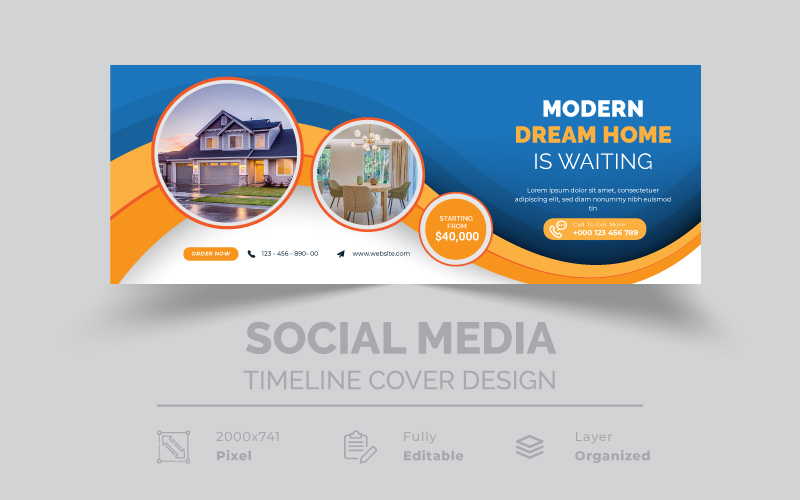 Your Dream Home Is Waiting Orange Yellow Blue Creative Stylish Real Estate Social Media Cover